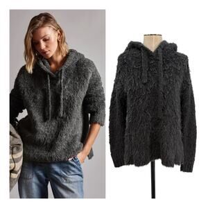 James Perse Sherpa Hoodie Wool Blend Gray Pullover Sweater Womens Size 0 XS